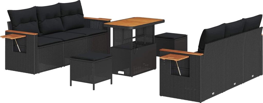 Gartensofa-set mit Kissen 11 pcs Schwarz Poly-Rattan
