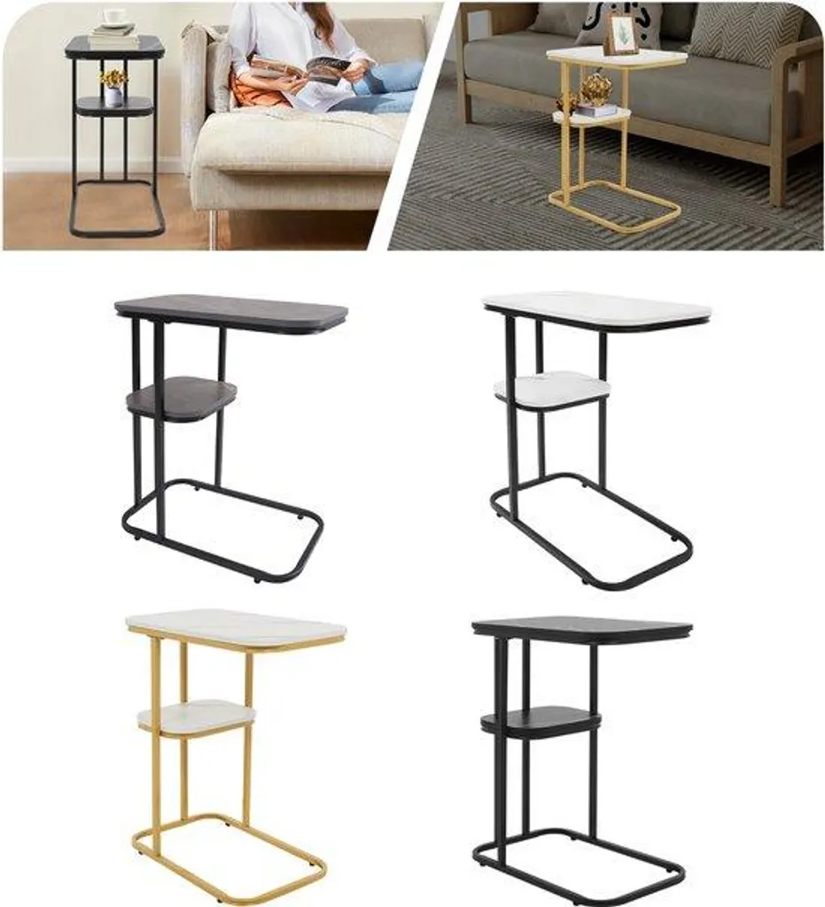 Table de salon gigogne avec cadre doré - Set de 2 tables Noir et Beige