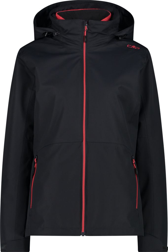 Cmp Woman Jacket Zip Hood Detachbl Antracite-Corallo D46