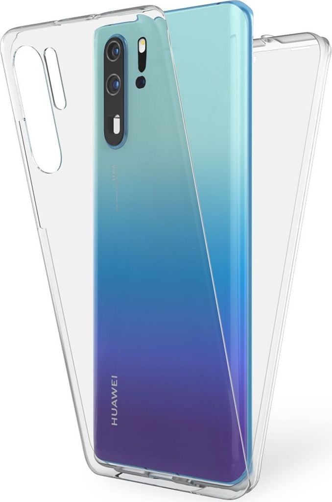 A clear phone case is shown with a smartphone inside, highlighting the phone's gradient color.