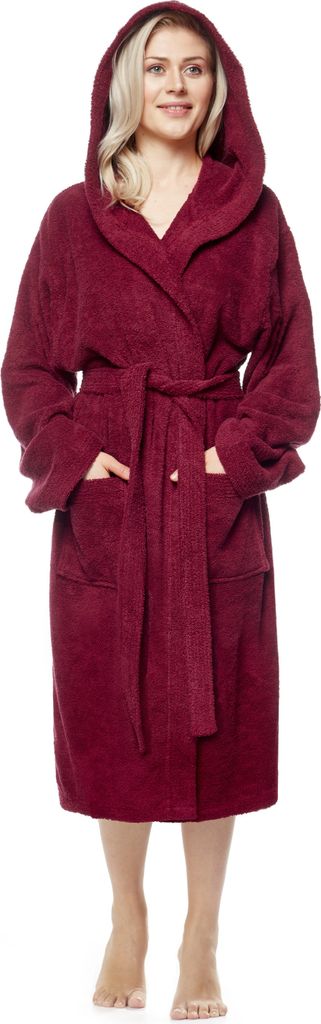 Arus Bademantel Pacific für Damen, wadenlang, 100% Baumwolle, Farbe:Bordeaux, Größe:XL