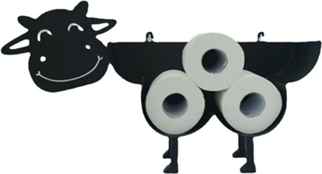 Toilettenpapierhalter aus Metall, mattschwarz, Tier-Stil, freistehend und wandmontierbar, für Badezimmer, Zuhause, Küche, WC (Kuh)
