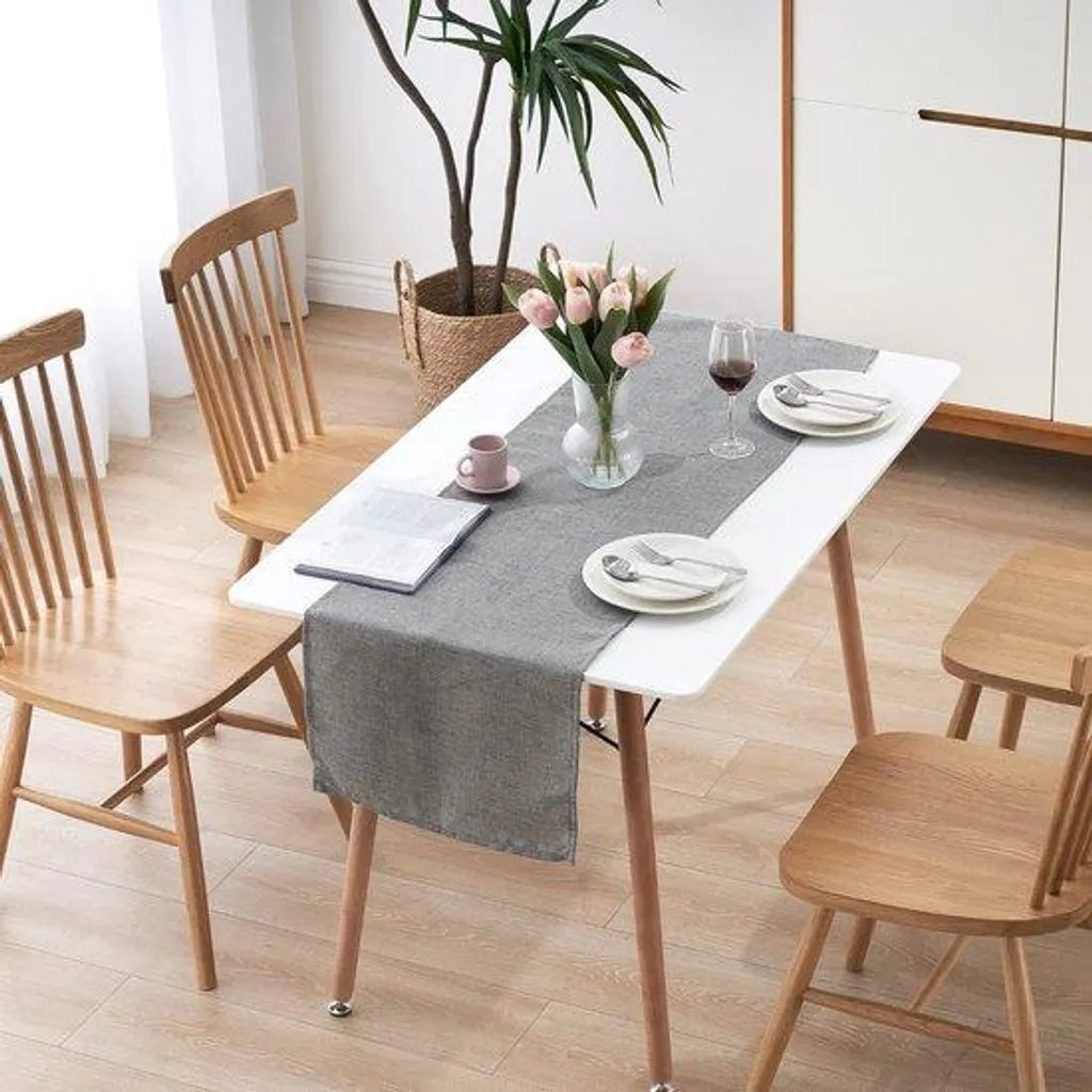 Chemin de table anti-taches gris foncé aspect coton pour jardin 30x180