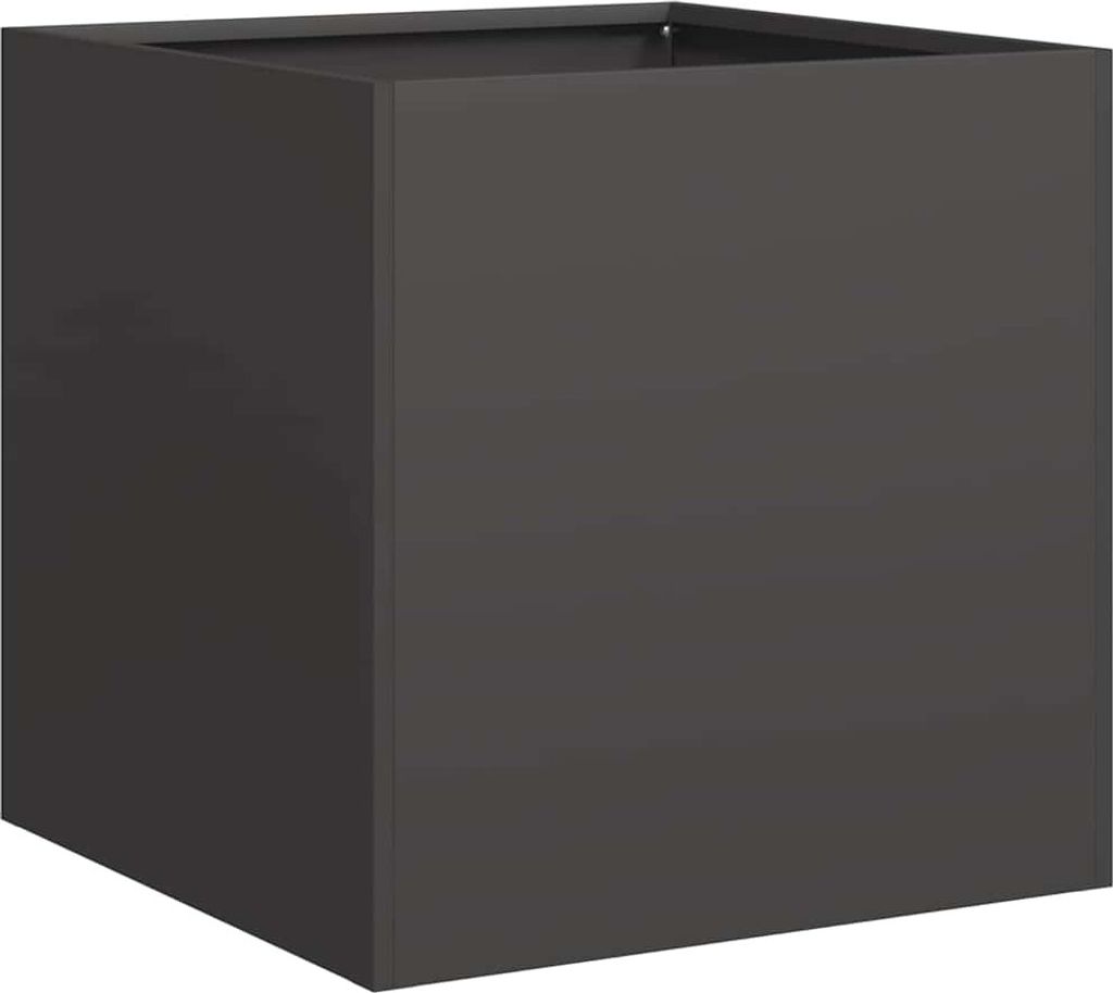A dark gray cube-shaped planter is shown against a white background.