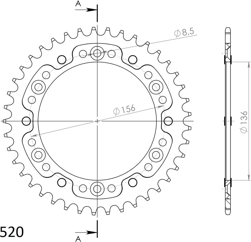 Stealth-Kettenrad Supersprox 520 - 41Z (gold) RST-1512:41-GLD|ID 136,0 LK 156,0 6-Loch