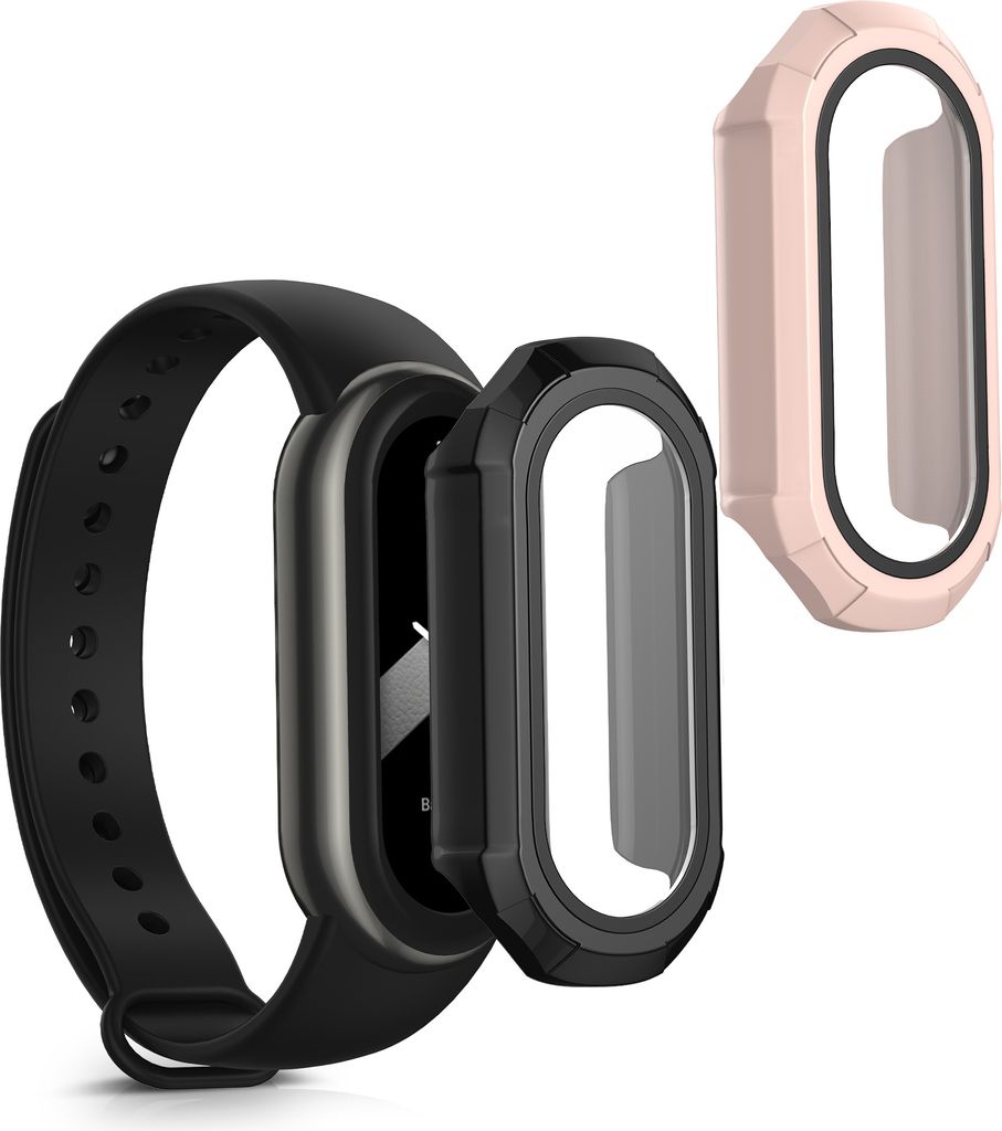 kwmobile 2x Cover kompatibel mit Xiaomi Mi Band 9 Hülle - Fullbody Fitnesstracker Case Set aus Glas - Schwarz Altrosa
