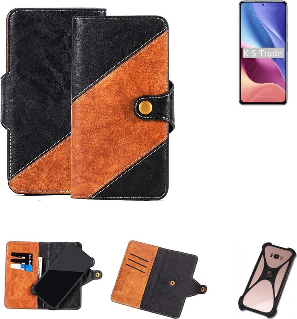 K-S-Trade Handyhülle Schutzhülle Bookstyle Case Wallet-Case kompatibel mit Xiaomi Redmi K40 Pro+ Handy Cover Bumper Klapphülle schwarz hellbraun 1x