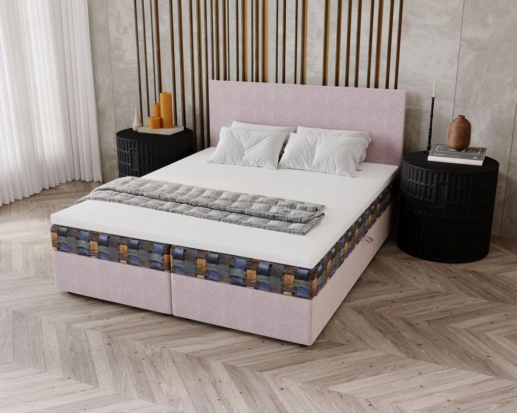Polsterbett OTILIE 3 180x200 mit Stauraum - rosa + Muster