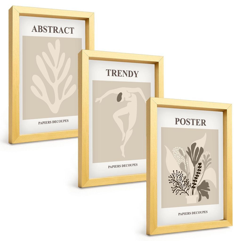 Bilder Set 3-teilig im Goldrahmen Rahmen – Wandbilder 3 Stück – gerahmte Poster für Wohnzimmer, Schlafzimmer und Flur – 20x30 cm – Blumen...