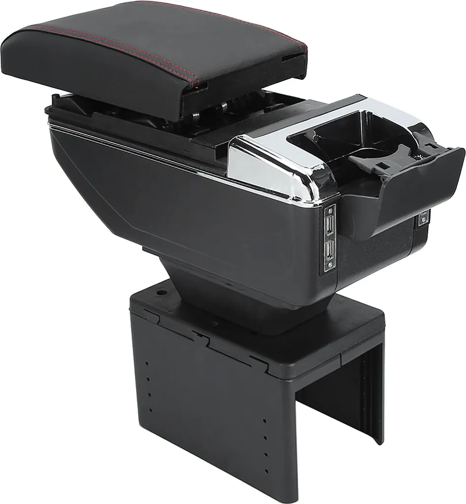 Coverado Console del centro auto in Pelle, Universale Braccioli Centrale Auto, Console sedile posteriore con supporto della tazza, scatola del bracciolo centrale (Regolare, Nero