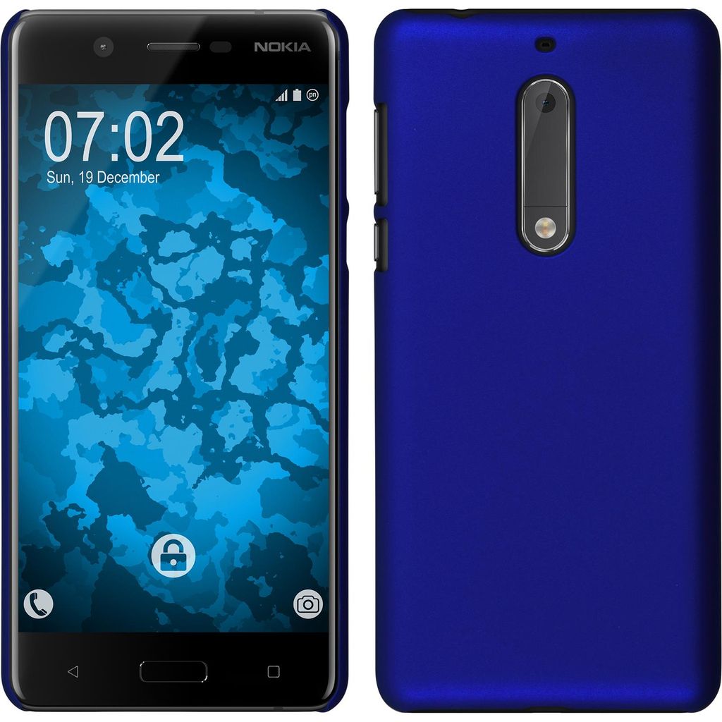 PhoneNatic Case für Nokia 5 Hülle blau gummiert Hard-case für 5 + 2 Schutzfolien