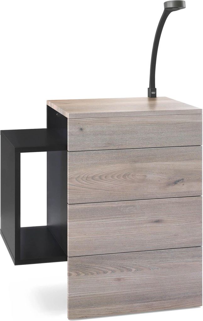 Vladon Nachttisch Queens, Germany, Nachttischschrank mit 2 Schubladen und 1 seitlichem Fach zur Wandmontage, Schwarz matt/Eiche Nordic, inkl. LED F...