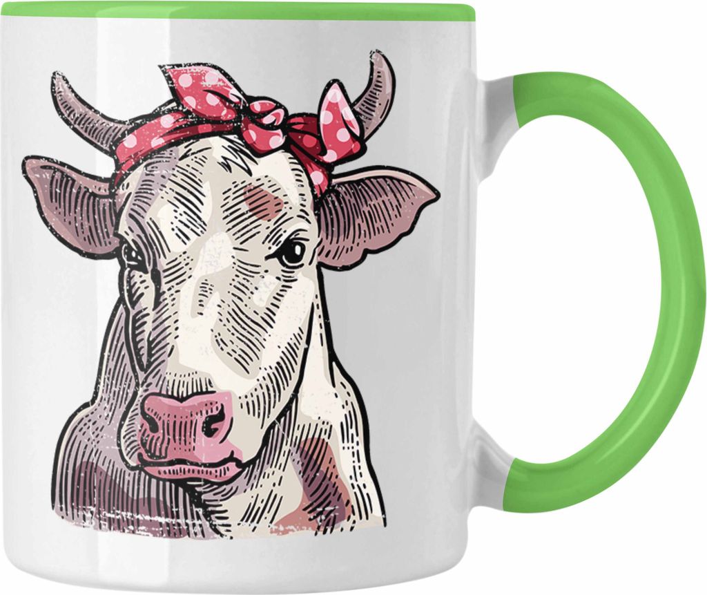 Trendation - Süße Kuh Tasse Geschenk für Landwirt Bauern Geschenkidee Geburtstag Frauen (Grün)