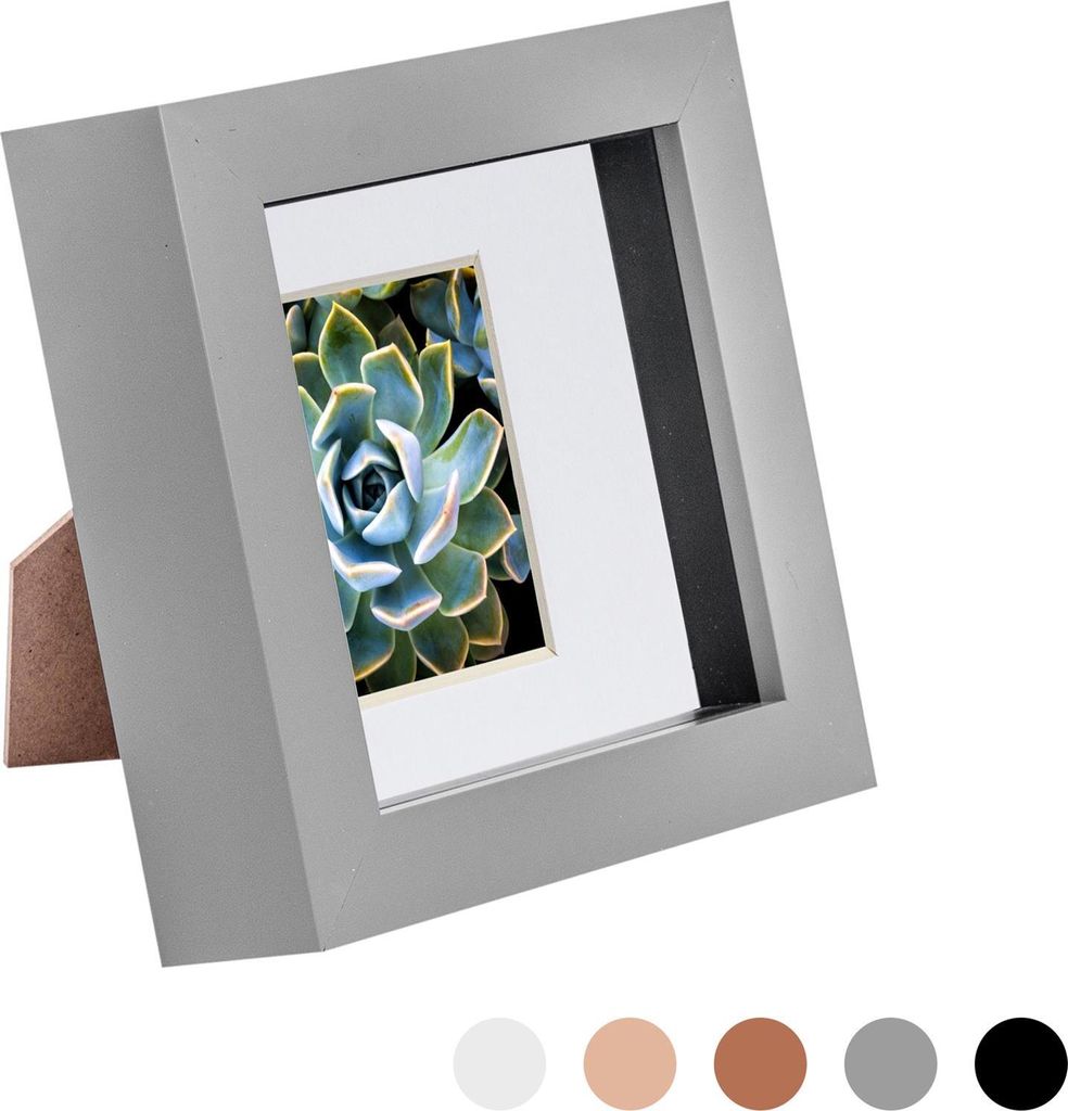 Nicola Spring 4 x 4 3D Shadow Box Bilderrahmen - Craft Anzeigen Bilderrahmen mit 2 x 2 Montieren - Glas Aperture - Grau