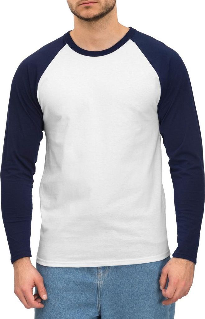 Spreadshirt Popeye Logo Plant Based And Powerful Baseball Langarmshirt Herren, XXL, Weiß/Navy
