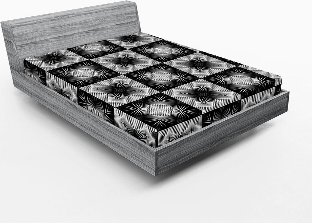 ABAKUHAUS Geometrisch Spannbetttuch, Illustration der abstrakten Reflective Zigzag Formen in Gradientenmusters, 135 x 190 cm, Charcoal Grau Weiß