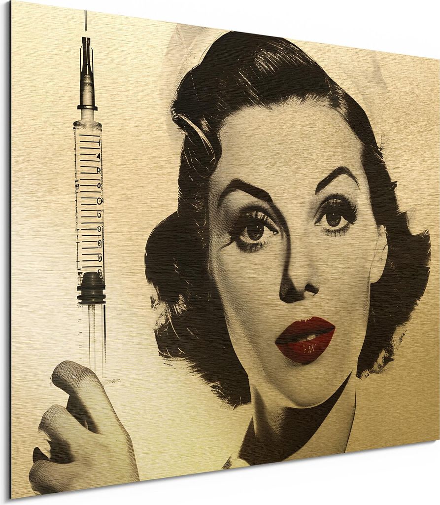 DEQORI Alu-Dibond Bild Gold 80x60 cm 'Heilkunst mit Glamour' Wandbild Metall dünn Design