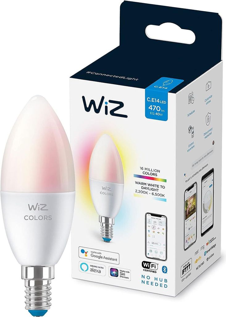 WiZ 40W svíčka C37 E14, Chytrá žárovka, Wi-Fi/Bluetooth, Obrázek produktu 