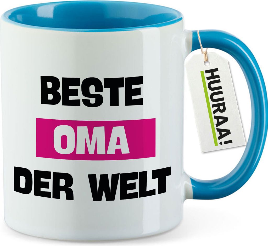 Huuraa Kaffeetasse Beste Oma der Welt 330ml Blau Keramik Kaffeebecher Geschenkidee