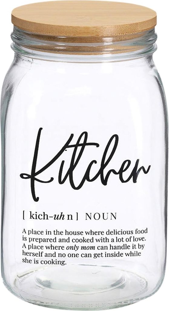 Vorratsglas - H 19 cm - 1400 ml - Transparent - Braun - Schwarz - Bambus - Glas