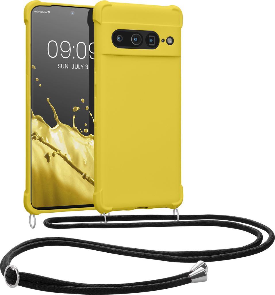 kwmobile Necklace Case kompatibel mit Google Pixel 7 Pro Hülle - Cover mit Kordel zum Umhängen - Silikon Schutzhülle Strahlend Gelb