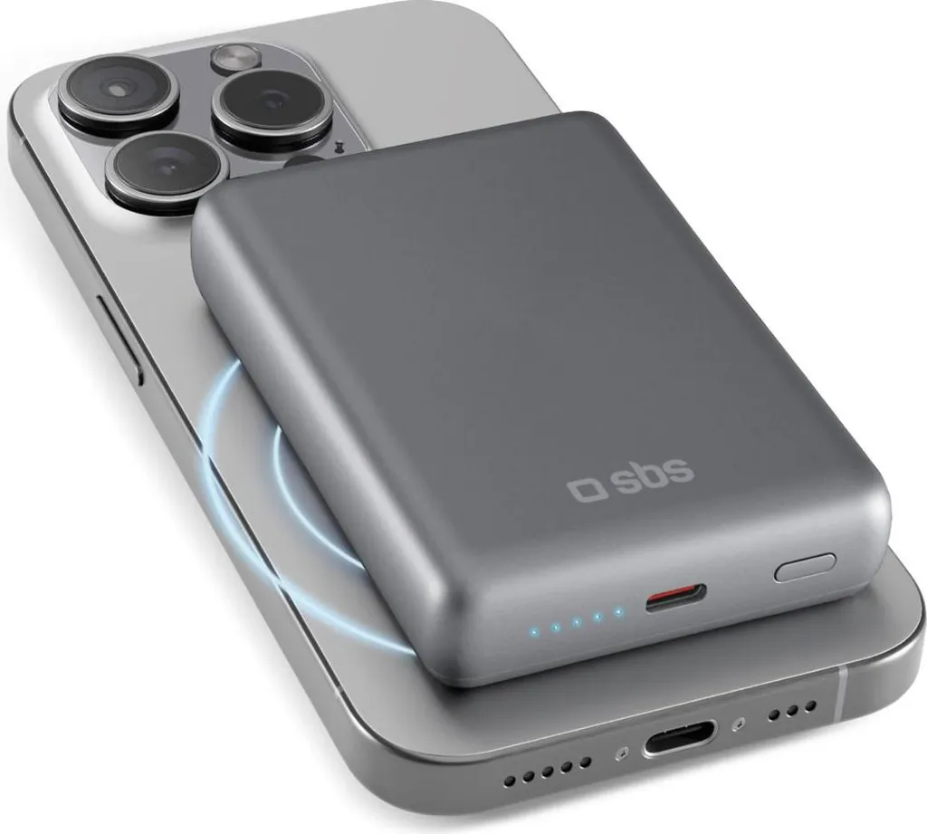 Power Bank sans fil SBS 10000 mAh Gris - Chargeur Portable Ultra Mince