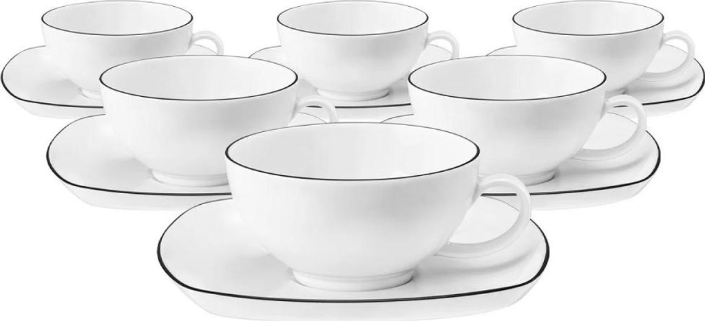 Seltmann Weiden Lido Black Line eckig Teetasse 0,2 l + Untertasse 6er Set
