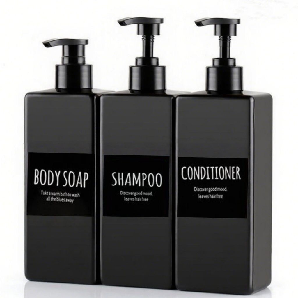3 nachfüllbare Shampooflaschen, 500-ml-Duschgelspender, Shampoospender für Dusche und Bad, Pumpspender, Lotionspender mit 6 wasserfesten Etikette...