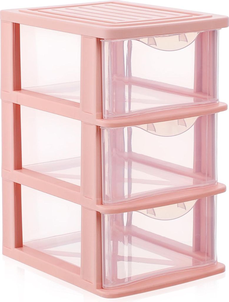 Transparenter Schreibtisch-Organizer aus Kunststoff mit 3 Schubladen – Rosa