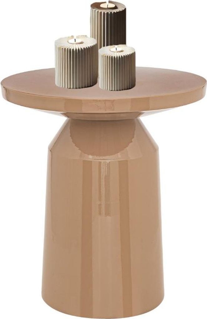 "MISOU Beistelltisch Rund Couchtisch Modern Organisch Beige Glanz 38cm Metall"