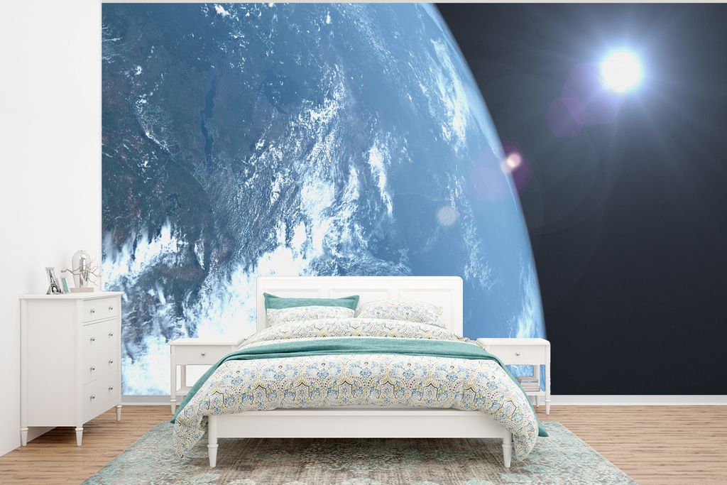 MuchoWow Fototapete für Wohnzimmer oder Schlafzimmer Wandtapete Vinyl Motivtapete Die Erde des Sonnensystems - 375x280 cm - Schlafzimmer tapete