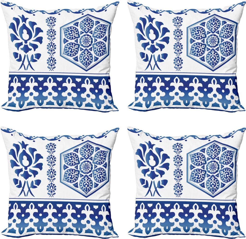ABAKUHAUS Blau und weiß Kissenbezug Set (4 Stück), Kunst, Moderner Doppelseitiger Digitaldruck, 50 cm x 50 cm, Blau Weiss
