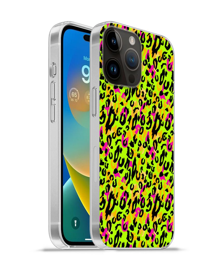 MuchoWow Handyhülle Schutzhülle Hülle für Apple iPhone 14 Pro - Softcase Tierprint - Panther - Neon - Gelb Silikon Softcase Handy Hülle - Um...