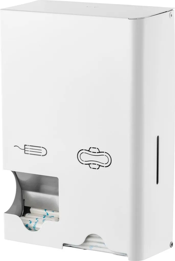 Distributeur de protections féminines mural en acier inox blanc petit