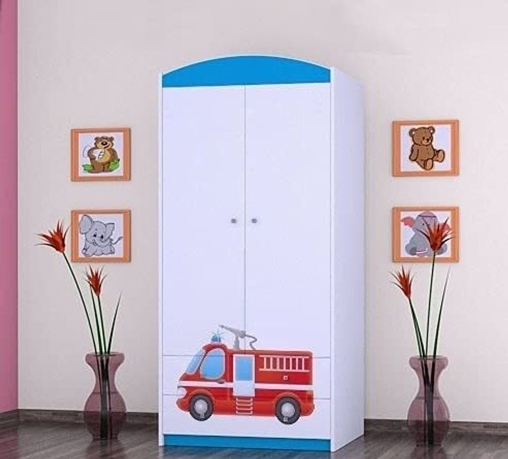 BDW Kleiderschrank, 2 Türen, 2 Schubladen, Garderobenschrank, 180x90 cm, Blau