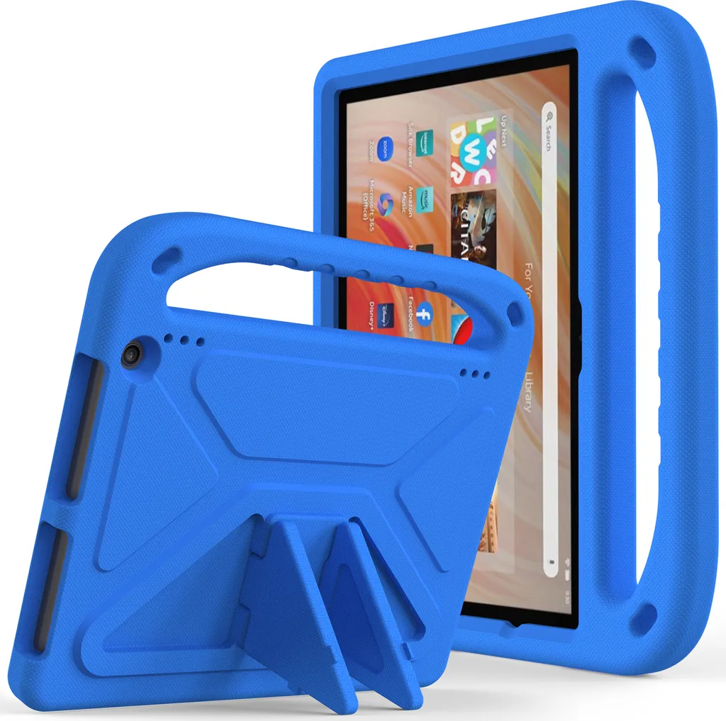 Custodia protettiva per Amazon Fire HD 10 2023, leggera custodia per bambini in EVA con maniglia e supporto Blu