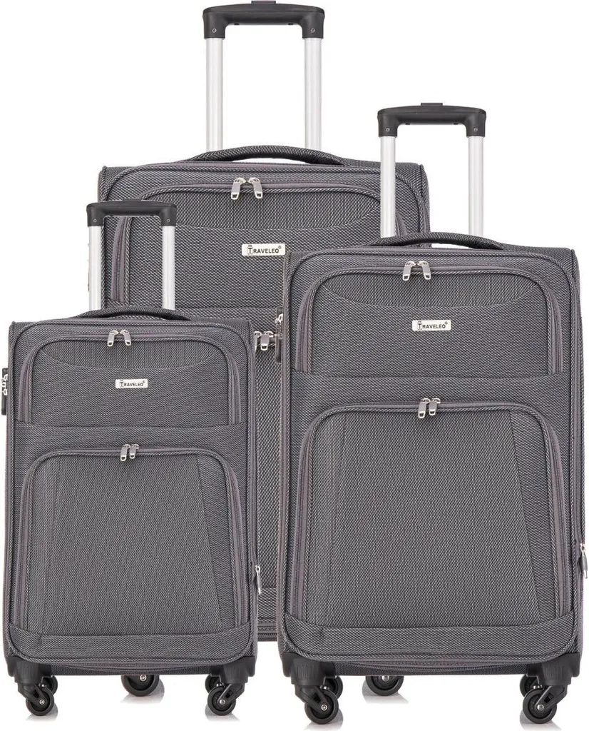 Trolley Tessuto Grigio Set 3 Pezzi: Ruote 360° e Volume Variabile