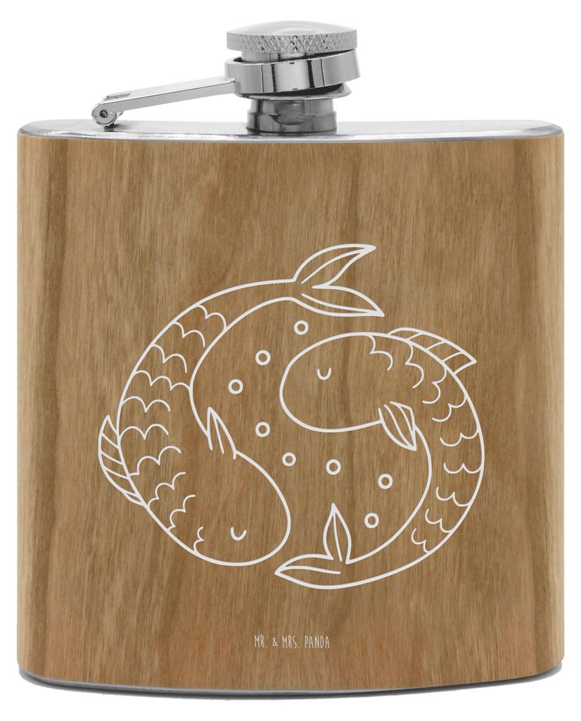 Mr. & Mrs. Panda Flachmann Sternzeichen Fische - Transparent - Geschenk, Edelstahl, Whisky, Sternbild, Aszendent, Hip Flask, Fisch, Geburtstag Mär...