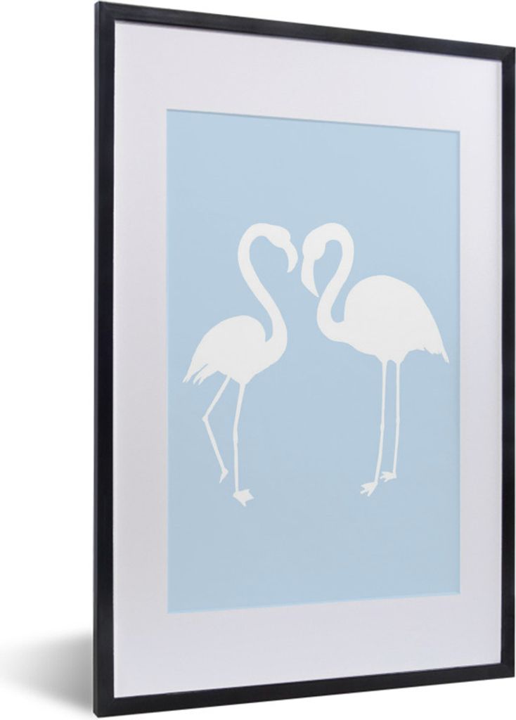 MuchoWow MuchoWow Gerahmtes Poster Weiß - Flamingo - Scherenschnitt 40x60 cm - Poster mit zchwarzem Bilderrahmen - Poster in Rahmen