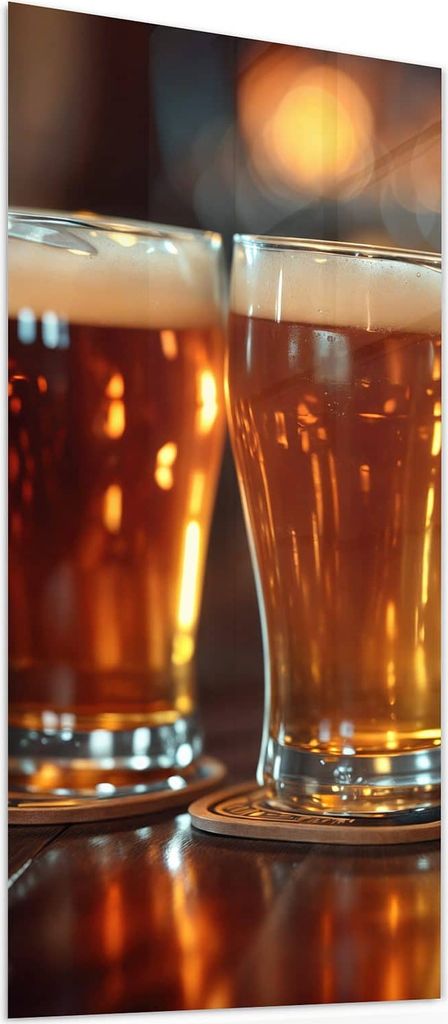 Glasbild 40x80cm in XXL für Wohnzimmer, Schlafzimmer Motiv Drei Biergläser Bar