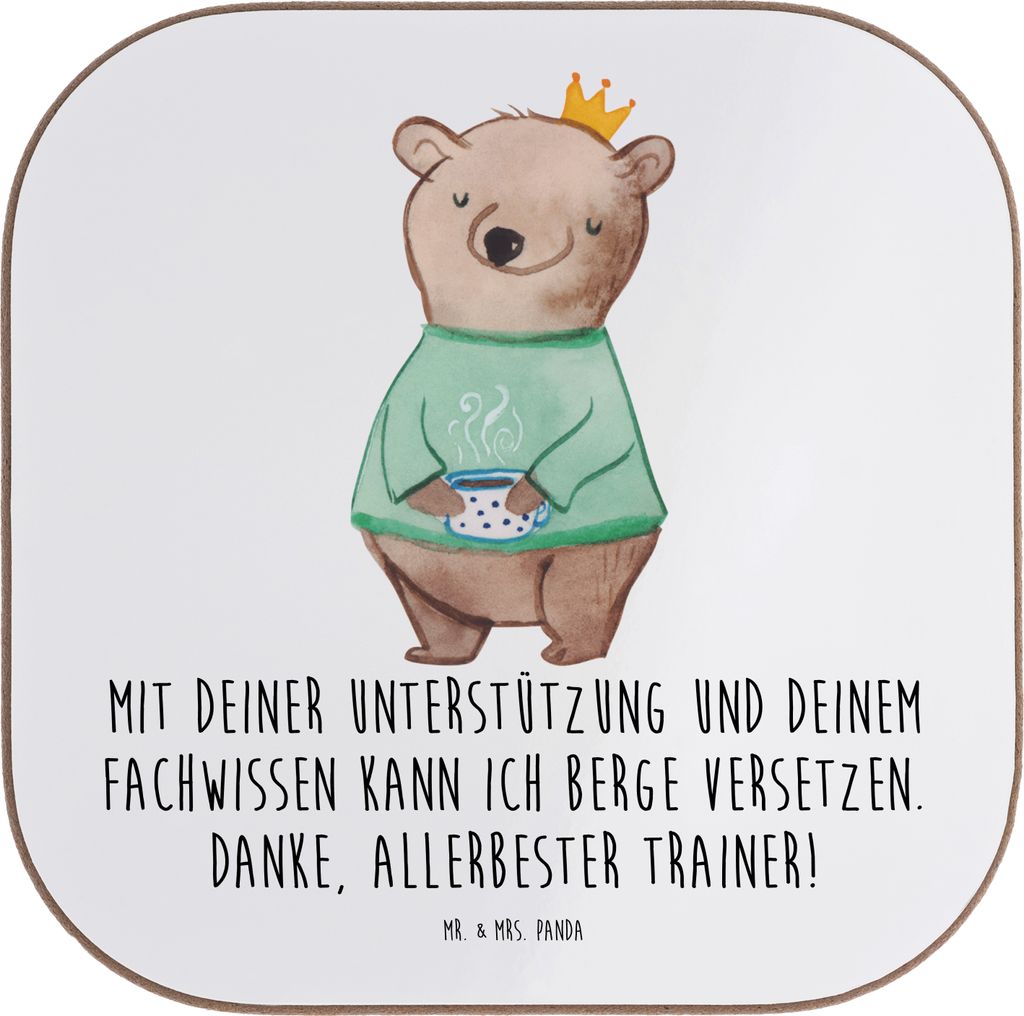 Mr. & Mrs. Panda Tassenuntersetzer Bester Trainer - Weiß - Geschenk, Untersetzer für Gläser, Aufmerksamkeit, Unterstützung im Training, Tischun...