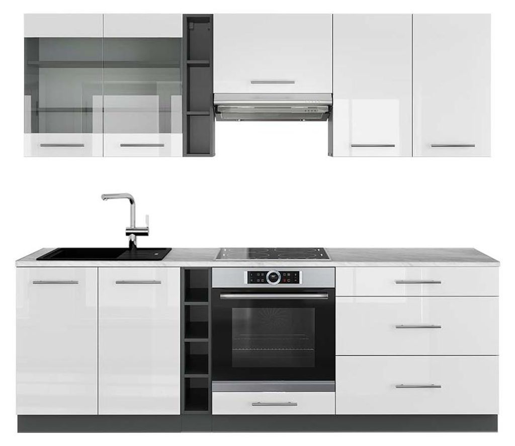 Küchenzeile Vicco Fame-Line Weiß Hochglanz/Anthrazit 235 cm Produktbild 