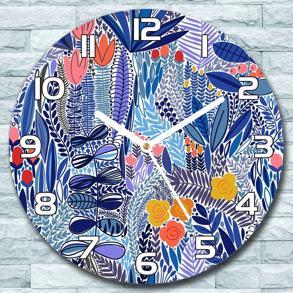 Wanduhr aus Glas Rund fi 30 Blaue Wildblume Quarz Deko Wohnzimmer Büro