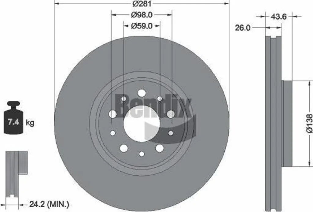 Disque de frein arrière BENDIX BDS2347 pour Fiat Tipo Berline et SW