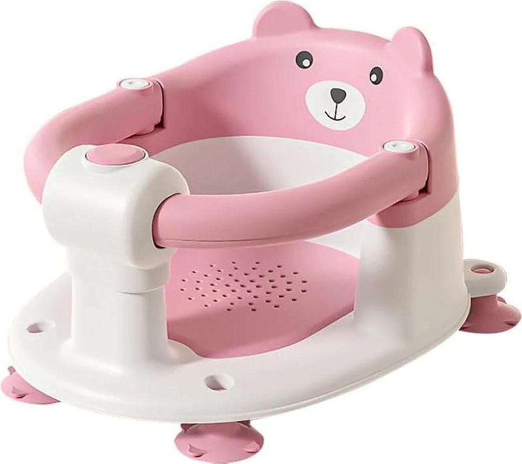 Baby Badesitz - Badewannensitz - Rutschfest - Süßes Bärenmotiv - PP-Kunststoff - Für 0–6 Monate - Rosa