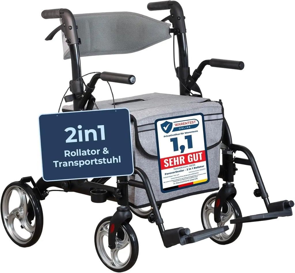 ForeverSenior 2 in 1 Rollator & Rollstuhl - mit Federung - Produktbild 