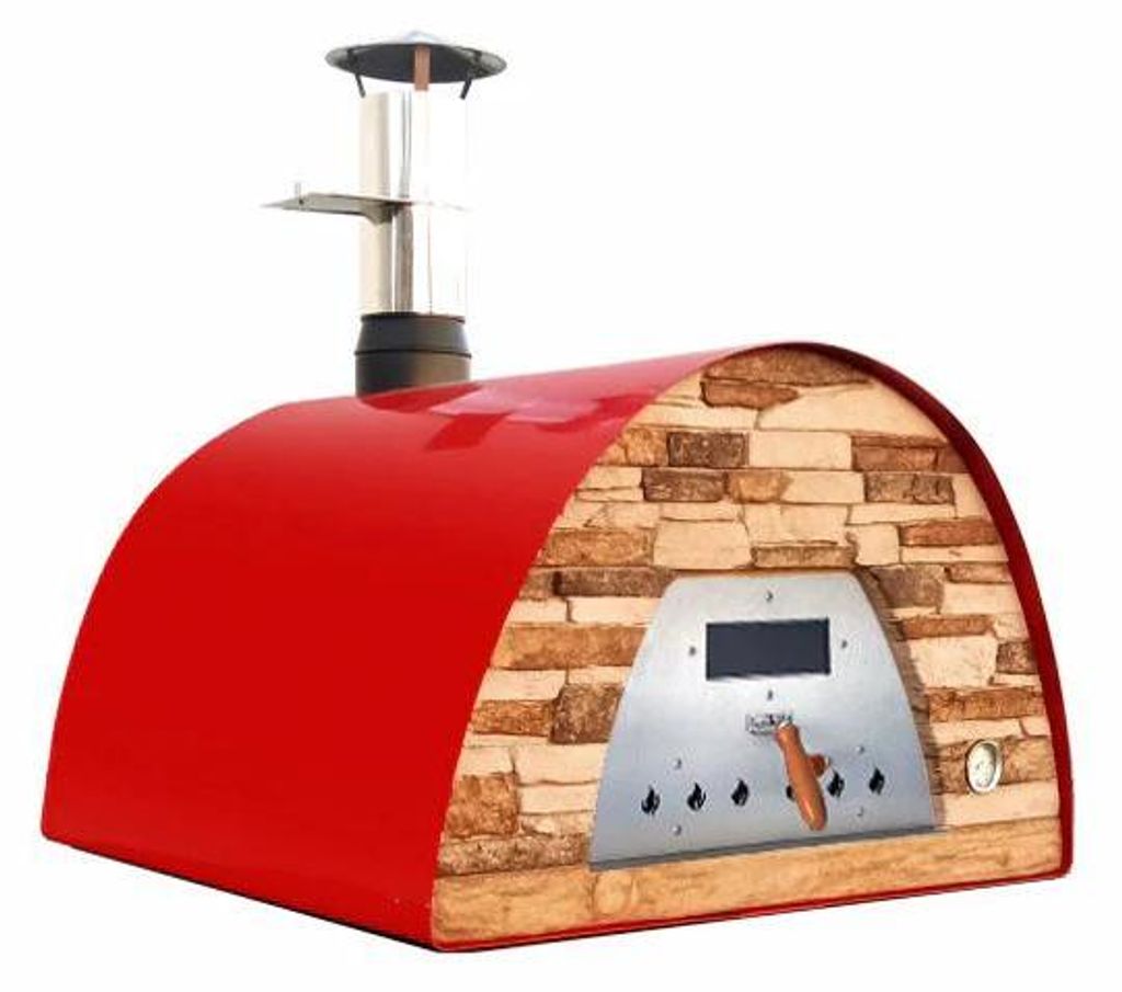 Holzbackofen Veloce Pro 100 – Schieferfront Terrakotta Ofenfarbe: rot Ofengestell: Gestell Parma schwarz