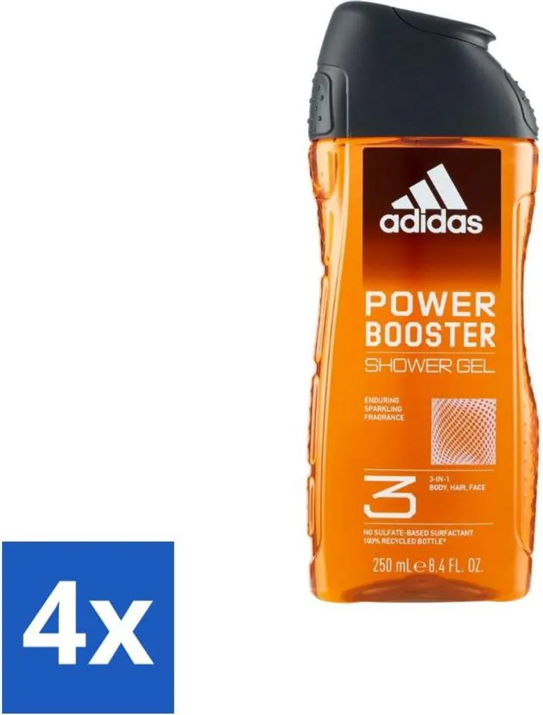 Adidas Power Booster Gel Doccia 250ml x4 - Confezione Risparmio Sport