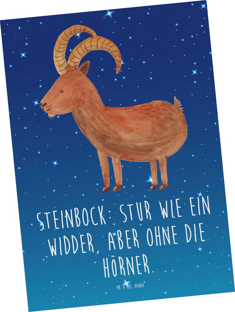 Mr. & Mrs. Panda Postkarte Steinbock Entschlossen - Sternenhimmel Blau - Geschenk, Ansichtskarte, Postkarten, Humor, Grußkarte, Horoskop, Sternzei...