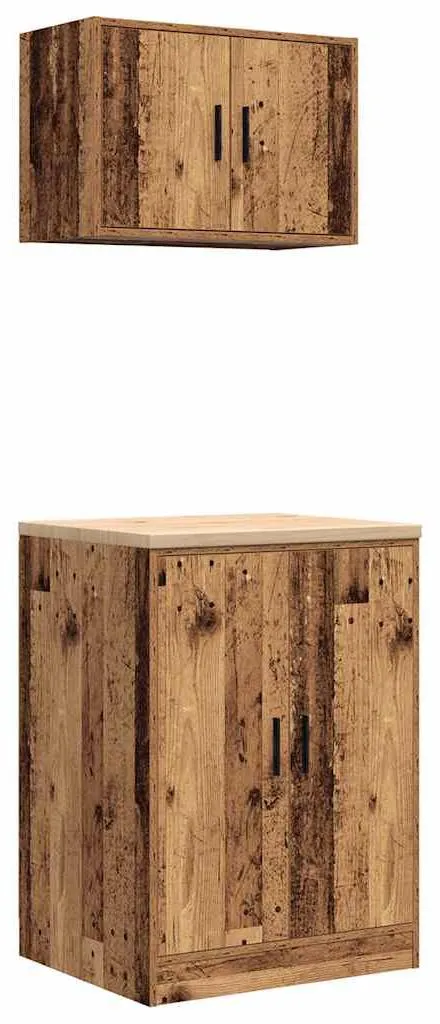 Meuble de garage aspect vieux bois 2 pièces en bois d'ingénierie robuste